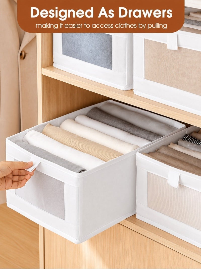 O2. Pack of 4 Foldable Cotton Fabric Closet Organizers with Transparent Viewing Windows, Reinforced Stackable Clothing Storage Boxes with Handles for Clothes, Sweaters, Pants, Toys, Books and Home Accessories - Image 2