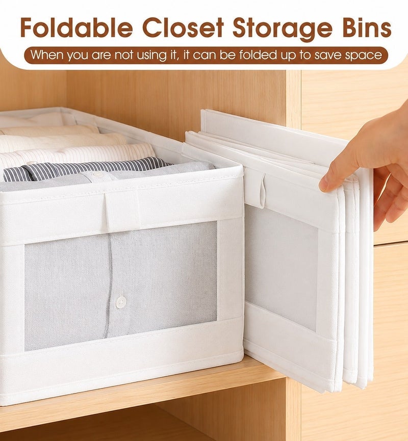 O2. Pack of 4 Foldable Cotton Fabric Closet Organizers with Transparent Viewing Windows, Reinforced Stackable Clothing Storage Boxes with Handles for Clothes, Sweaters, Pants, Toys, Books and Home Accessories - Image 3