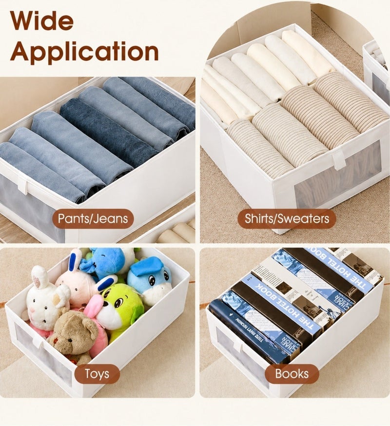 O2. Pack of 4 Foldable Cotton Fabric Closet Organizers with Transparent Viewing Windows, Reinforced Stackable Clothing Storage Boxes with Handles for Clothes, Sweaters, Pants, Toys, Books and Home Accessories - Image 4