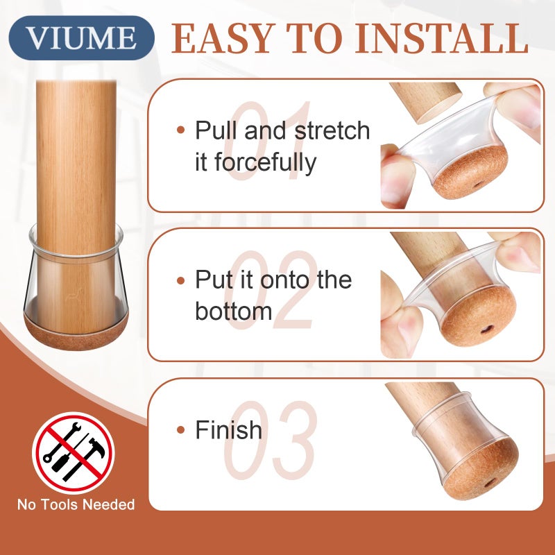 VIUME 24 Pcs Chair Leg Floor Protectors for Hardwood Floors Silicone Covers to Protect Wood Tile Floors Scratches Felt Pads Furniture Leg Caps No Noise (Fit:0.5"-0.78") - Image 4