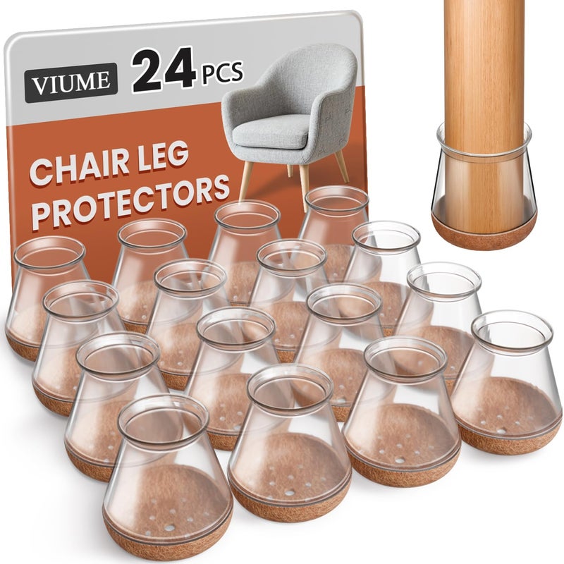 VIUME 24 Pcs Chair Leg Floor Protectors for Hardwood Floors Silicone Covers to Protect Wood Tile Floors Scratches Felt Pads Furniture Leg Caps No Noise (Fit:0.5"-0.78") - Image 1