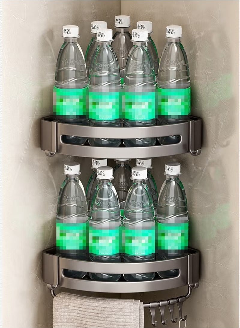 Beauenty 2 Pack Bathroom Shower Shelves with 8 Hooks Towel Bar Corner Shower Caddy Shelf Organizer Rack Rustproof Bathroom Shower Storage Baskets Wall Organization Storage Shelves Basket for Bathroom - Image 5