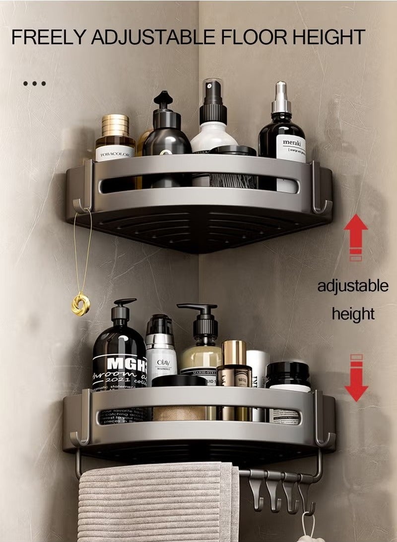 Beauenty 2 Pack Bathroom Shower Shelves with 8 Hooks Towel Bar Corner Shower Caddy Shelf Organizer Rack Rustproof Bathroom Shower Storage Baskets Wall Organization Storage Shelves Basket for Bathroom - Image 3