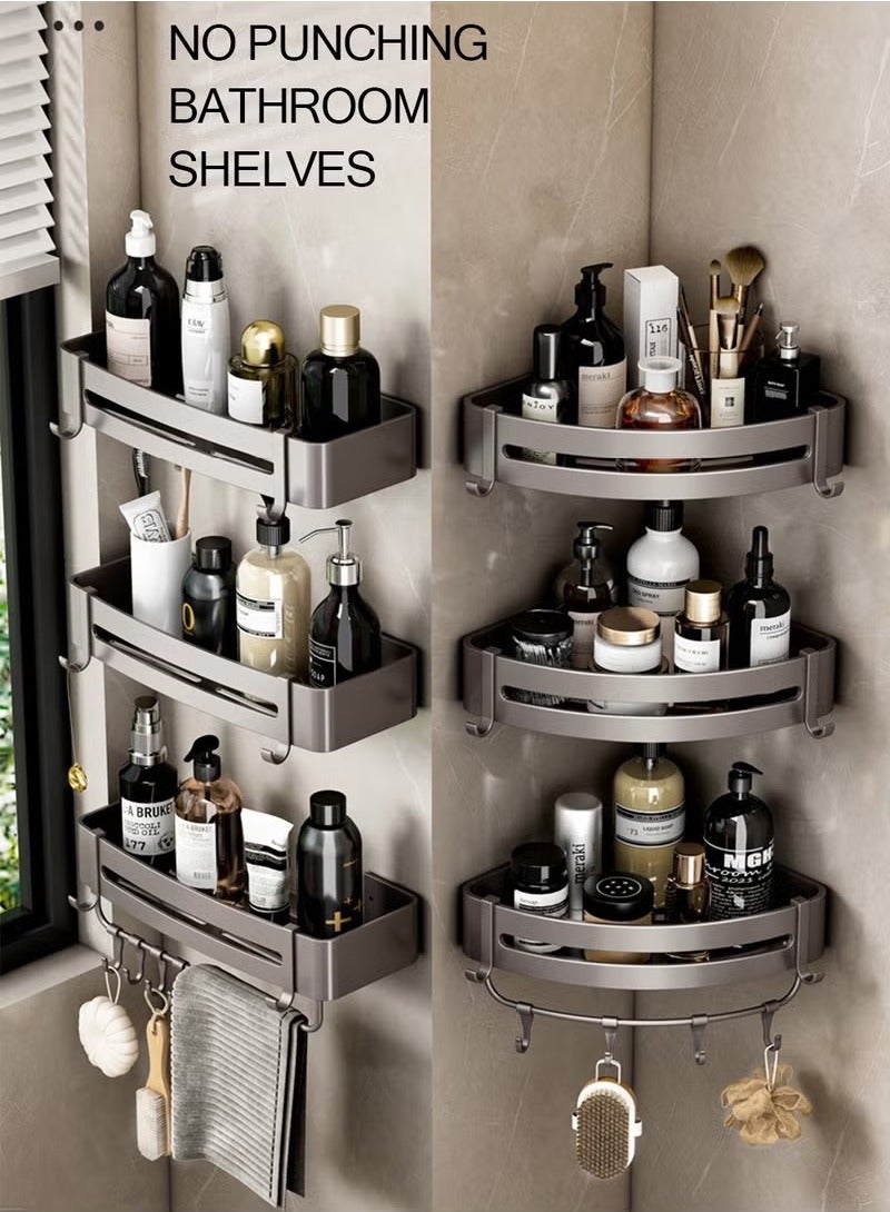 Beauenty 2 Pack Bathroom Shower Shelves with 8 Hooks Towel Bar Corner Shower Caddy Shelf Organizer Rack Rustproof Bathroom Shower Storage Baskets Wall Organization Storage Shelves Basket for Bathroom - Image 2