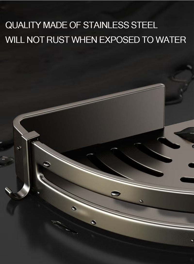 Beauenty 2 Pack Bathroom Shower Shelves with 8 Hooks Towel Bar Corner Shower Caddy Shelf Organizer Rack Rustproof Bathroom Shower Storage Baskets Wall Organization Storage Shelves Basket for Bathroom - Image 4