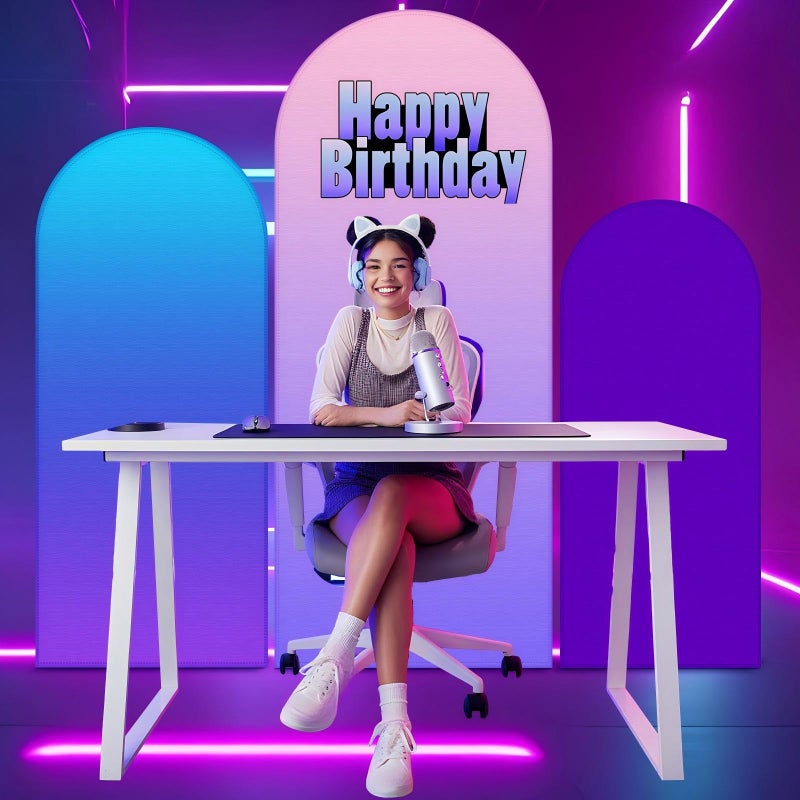 Chunful 3 Pcs Birthday Arch Backdrop Cover Kpop Theme Photo Background Decor 2-Sided Round Top Gradient Backdrop Arch Cover for Kpop Theme Singer Birthday Party Decor 6 ft/5 ft/4 ft (Blue-Purple) - Image 2