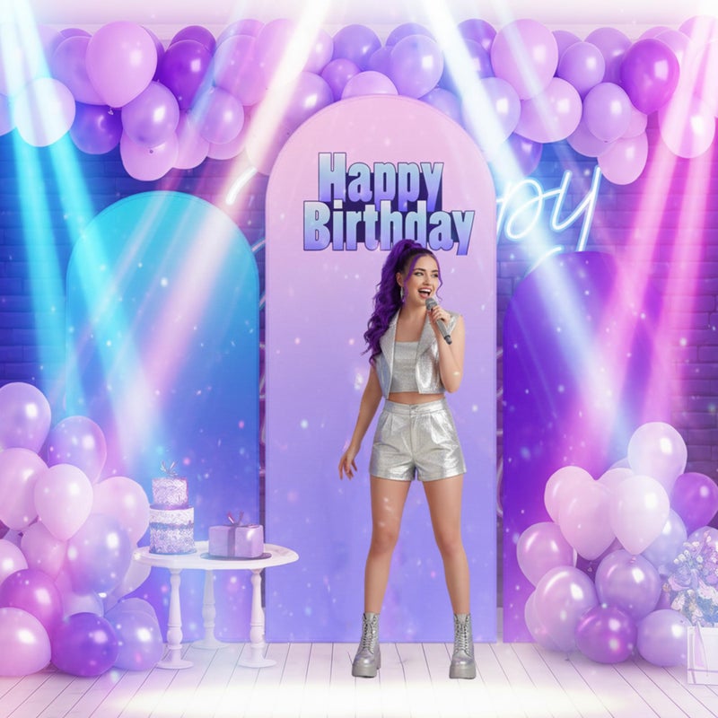 Chunful 3 Pcs Birthday Arch Backdrop Cover Kpop Theme Photo Background Decor 2-Sided Round Top Gradient Backdrop Arch Cover for Kpop Theme Singer Birthday Party Decor 6 ft/5 ft/4 ft (Blue-Purple) - Image 1