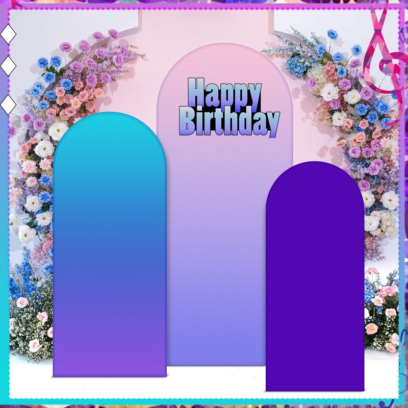 Chunful 3 Pcs Birthday Arch Backdrop Cover Kpop Theme Photo Background Decor 2-Sided Round Top Gradient Backdrop Arch Cover for Kpop Theme Singer Birthday Party Decor 6 ft/5 ft/4 ft (Blue-Purple) - Image 3
