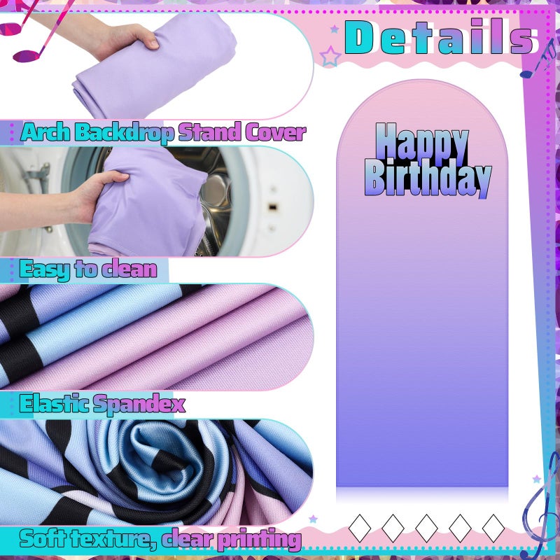 Chunful 3 Pcs Birthday Arch Backdrop Cover Kpop Theme Photo Background Decor 2-Sided Round Top Gradient Backdrop Arch Cover for Kpop Theme Singer Birthday Party Decor 6 ft/5 ft/4 ft (Blue-Purple) - Image 5
