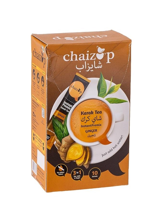Chaizup Instant Premix Ginger 3-in-1 Tea – 10 Sachets (200g Pack) - Image 1