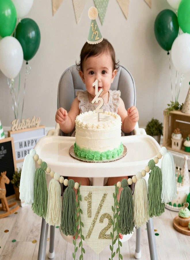 لافتة كرسي مرتفع لحفلة عيد الميلاد النصفي من السنة الأولى، زينة حفلات عيد الميلاد النصفي، خرز خشبي، شرابة، تاج أخضر، قبعة، زينة كعكة خشبية، دعائم تصوير لحفلة عيد الميلاد النصفي. - Image 4