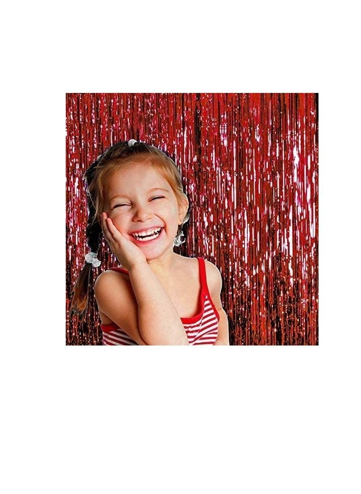 MARKQ - Red Foil Fringe Curtain | 1 x 2-meter Metallic Tinsel Streamers Party Backdrop for Halloween, Baby Shower, Wedding, Eid, Graduation, Birthday Party Decorations [Pack of 1] - Image 1