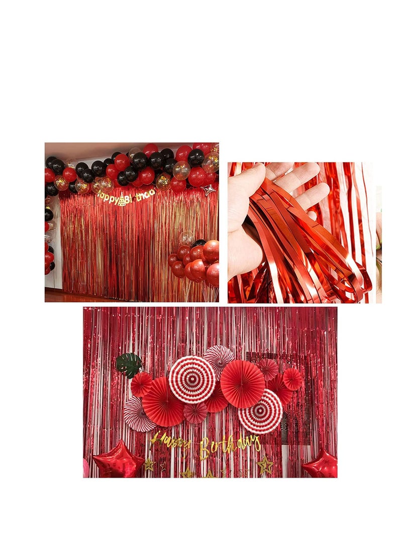 MARKQ - Red Foil Fringe Curtain | 1 x 2-meter Metallic Tinsel Streamers Party Backdrop for Halloween, Baby Shower, Wedding, Eid, Graduation, Birthday Party Decorations [Pack of 1] - Image 1