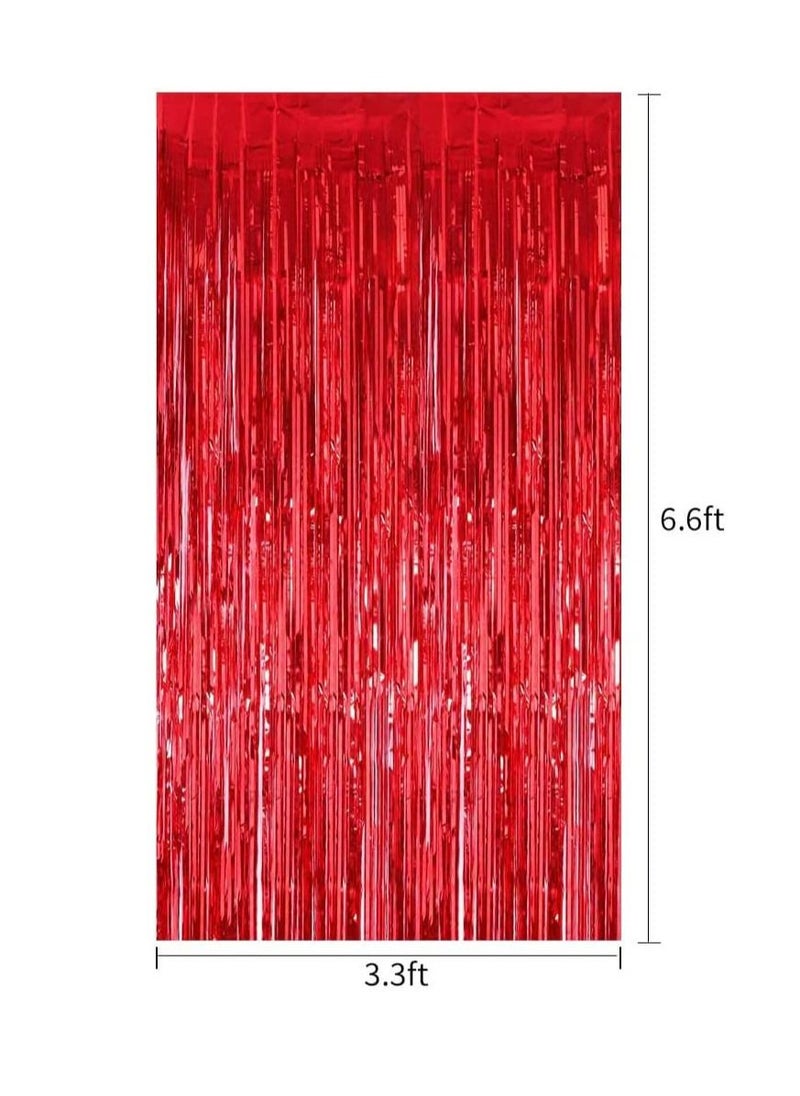 MARKQ - Red Foil Fringe Curtain | 1 x 2-meter Metallic Tinsel Streamers Party Backdrop for Halloween, Baby Shower, Wedding, Eid, Graduation, Birthday Party Decorations [Pack of 1] - Image 1