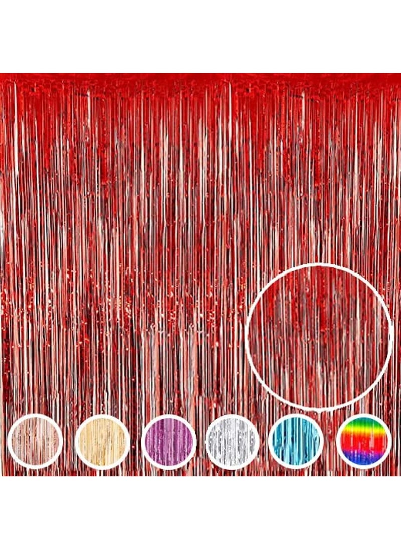 MARKQ - Red Foil Fringe Curtain | 1 x 2-meter Metallic Tinsel Streamers Party Backdrop for Halloween, Baby Shower, Wedding, Eid, Graduation, Birthday Party Decorations [Pack of 1] - Image 1
