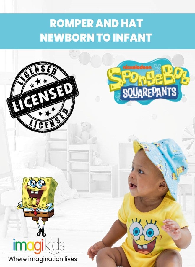 SpongeBob SquarePants Newborn Baby Boys Romper and Hat Yellow/Blue 6-9 Months - Image 2