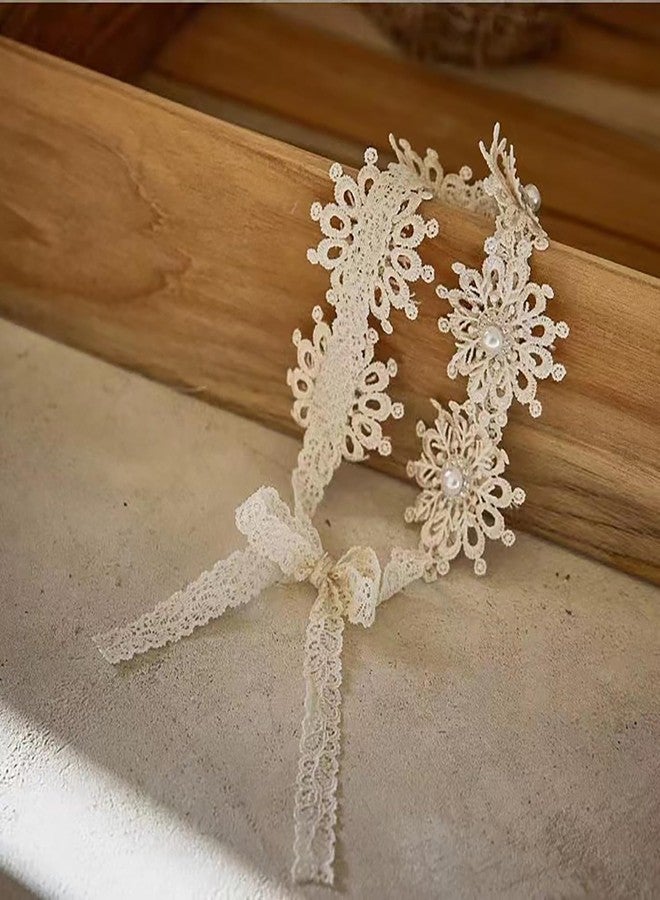 SYGA Baby Girl's Flower Headband Soft & Stretchable Fabric Hairband for Infants, Toddlers, Little Princesses (0-3 Years Cream) - Image 3
