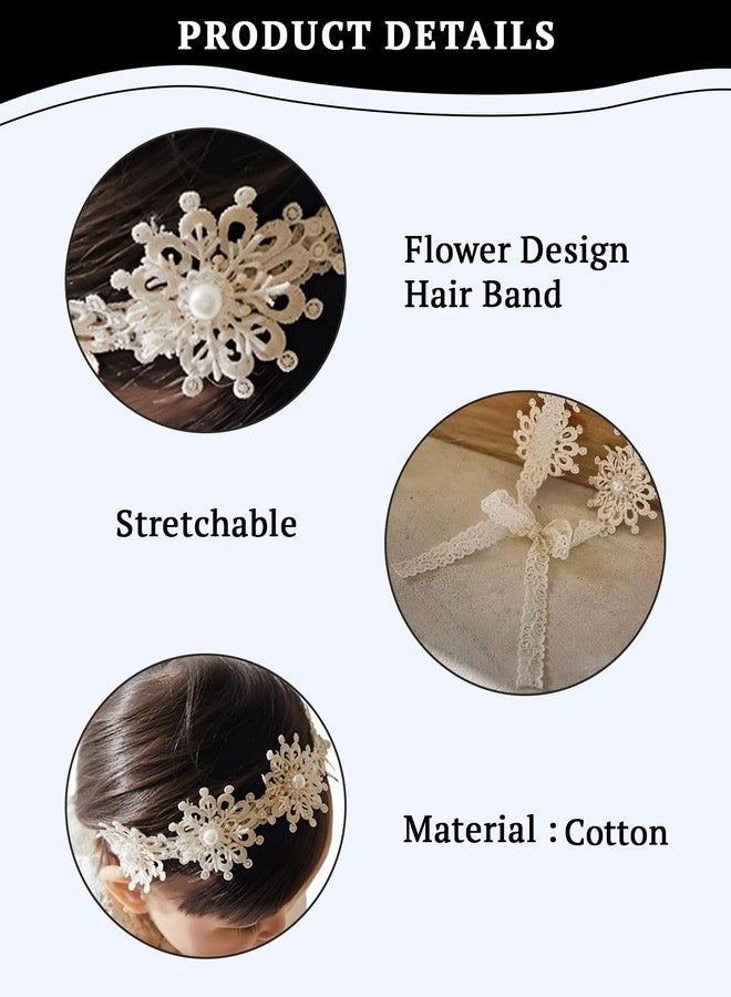 SYGA Baby Girl's Flower Headband Soft & Stretchable Fabric Hairband for Infants, Toddlers, Little Princesses (0-3 Years Cream) - Image 2