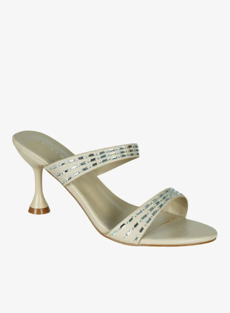 ZAYNA 221-71 Zayna Ladies  Fashion Mid Heel Slip on 8TV95-12 Beige