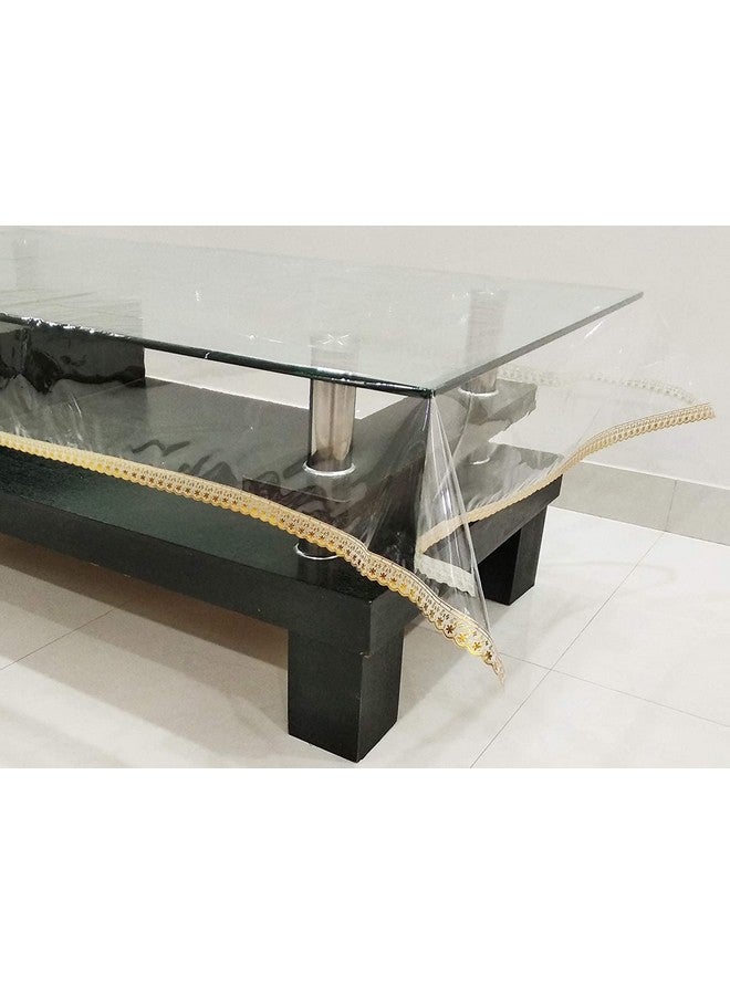 STITCHNEST PVC Transparent 4 Seater Dining Table Cover with Gold Lace, (40x60 Inches) - Image 2