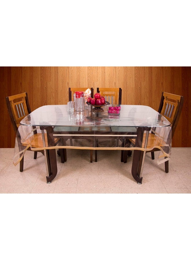 STITCHNEST PVC Transparent 4 Seater Dining Table Cover with Gold Lace, (40x60 Inches) - Image 1