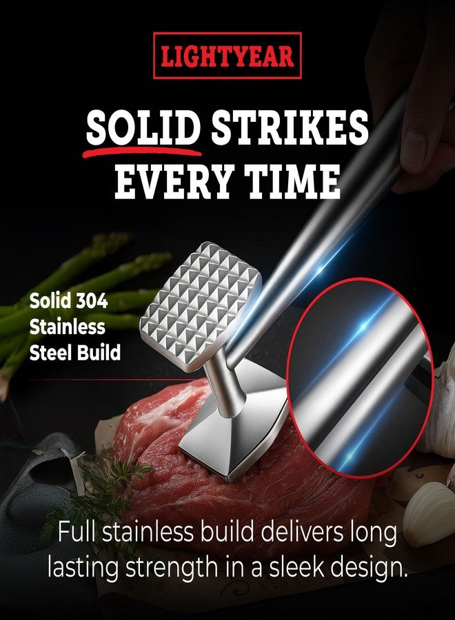 Lightyear Meat Hammer 304 Stainless Steel Meat Tenderizer Tool, Kitchen Mallet for Cooking, Ice Cracking, Shellfish Prep, Crush Spices and Nuts with Ease - All Metal Food Hammer for Daily Use - Image 2