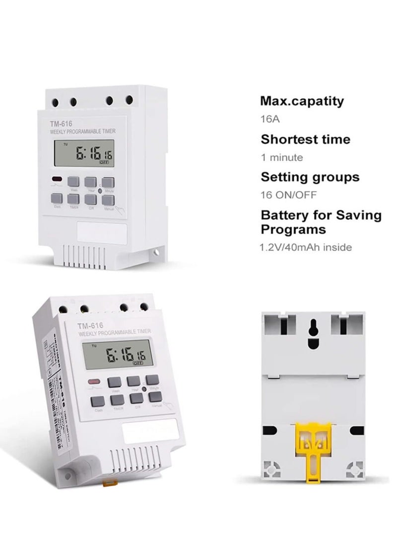 Digital Time Switch, Programmable Timer Switch, Digital Timer 1 Piece Weekly Programmable Electronic Relay Time Switch Controller Timer (TM616W-2 220V)