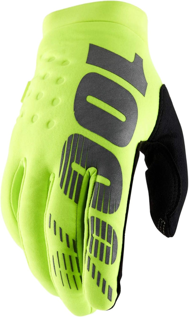 100% Brisker Cycling Gloves - Fluro Yellow, Size M