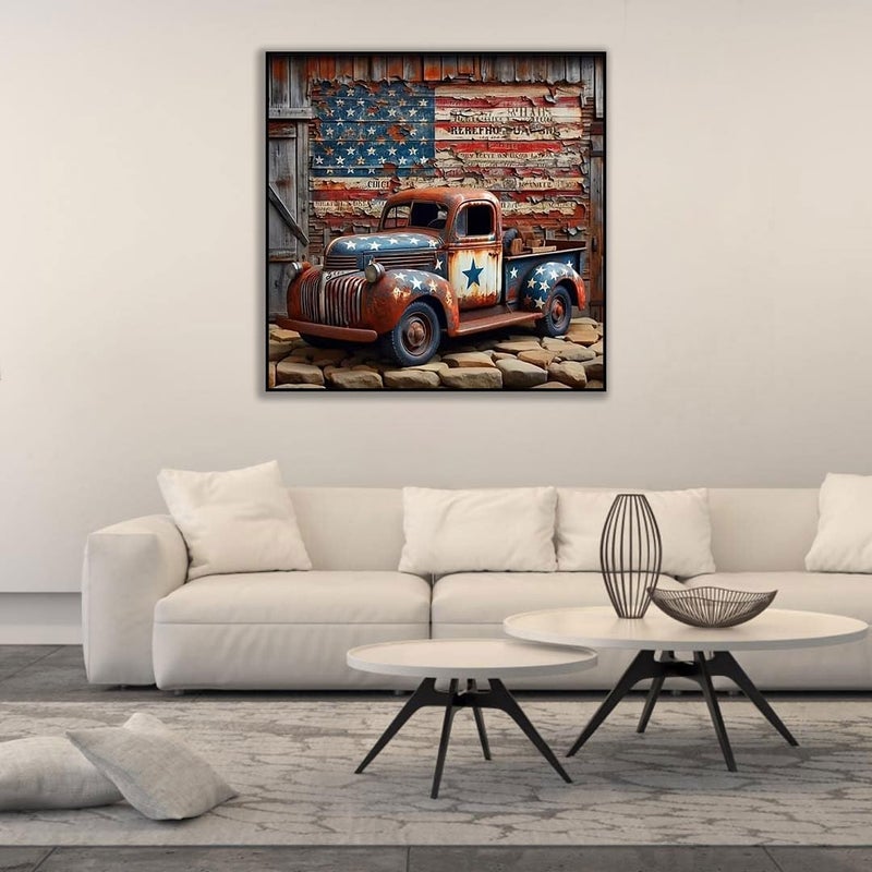 CHWGLFGG 5D Truck Diamond Art Kits for Adults Beginners,DIY Full Round Drill Diamond Painting Kits American Flag, Paint by Diamonds Dot Gem Art Crystal Easy,Home Wall Decor 13.7X 13.7Inch - Image 5