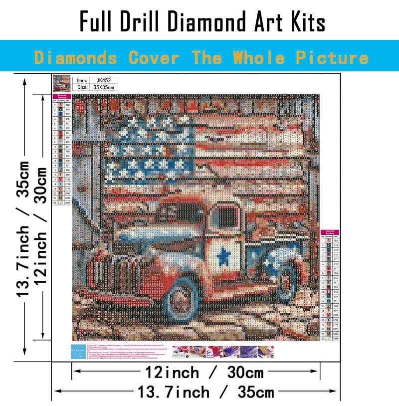 CHWGLFGG 5D Truck Diamond Art Kits for Adults Beginners,DIY Full Round Drill Diamond Painting Kits American Flag, Paint by Diamonds Dot Gem Art Crystal Easy,Home Wall Decor 13.7X 13.7Inch - Image 3