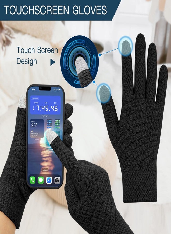 Double Couple 4pcs Winter Beanie Hat Scarf Touch Screen Gloves and Warm Knit Wool Socks Set for Women Knit Hat with Faux Fur Ball Scarves Glove - Image 5
