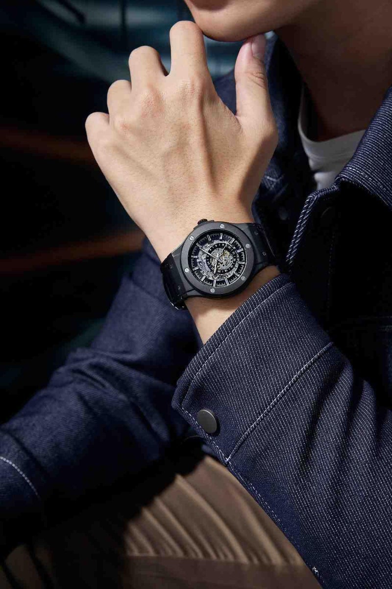 Daniel Hechter Paris Squelettique Collection Skeleton Dial Automatic Watch for Men - 24-Hour Subdial & Marker and Leather Strap - DHM1034-11 - Image 2