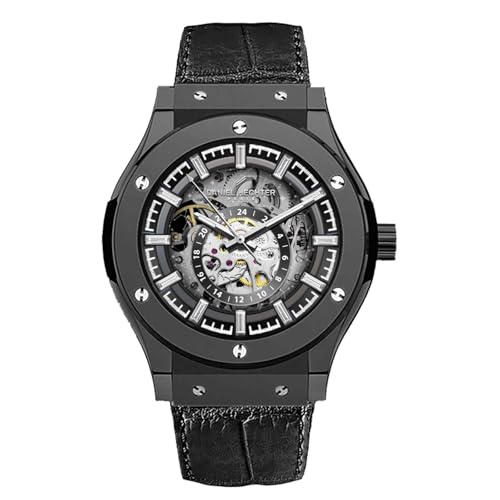 Daniel Hechter Paris Squelettique Collection Skeleton Dial Automatic Watch for Men - 24-Hour Subdial & Marker and Leather Strap - DHM1034-11 - Image 1