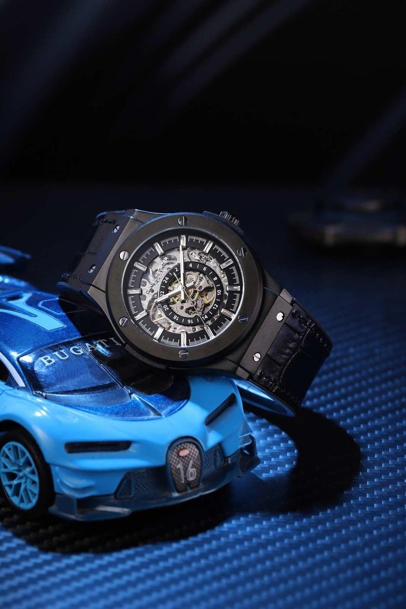 Daniel Hechter Paris Squelettique Collection Skeleton Dial Automatic Watch for Men - 24-Hour Subdial & Marker and Leather Strap - DHM1034-11 - Image 4