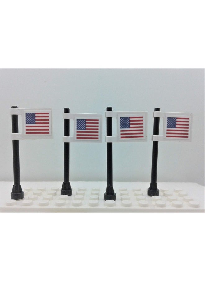 Custom Toys & Hobbies Building Bricks Toys Custom American Flags Set with Pole 4 Pcs on 2x2 Tile Double Sided Creative Compatible with All Major Brands Ages 4+ Miniature Souvenir Independence Day July 4th Gift Idea  - Image 2