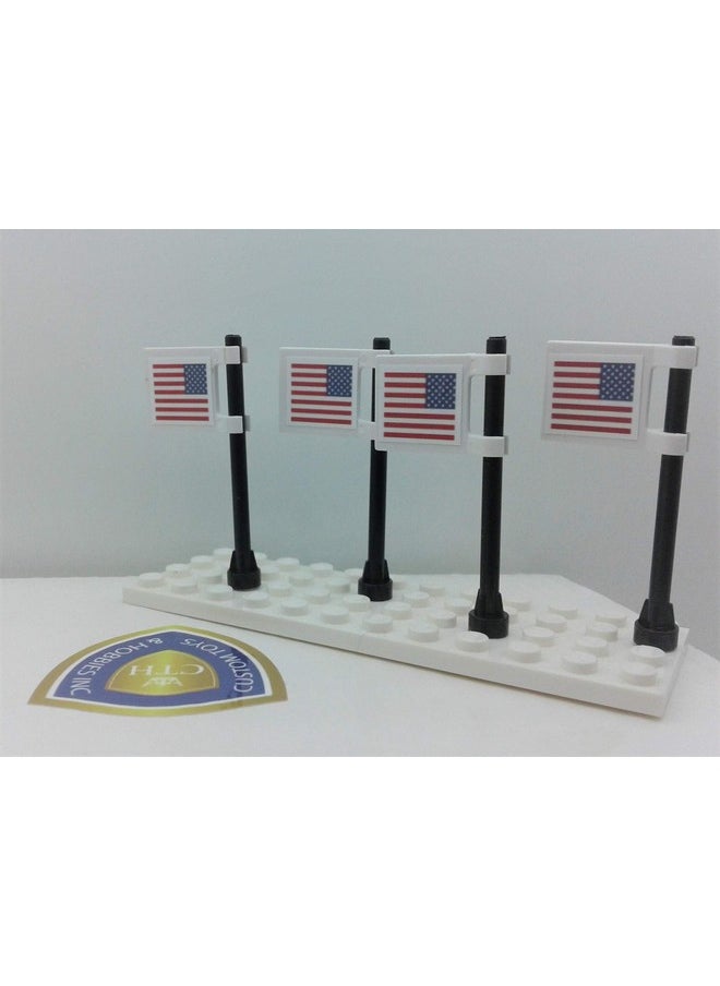 Custom Toys & Hobbies Building Bricks Toys Custom American Flags Set with Pole 4 Pcs on 2x2 Tile Double Sided Creative Compatible with All Major Brands Ages 4+ Miniature Souvenir Independence Day July 4th Gift Idea  - Image 3