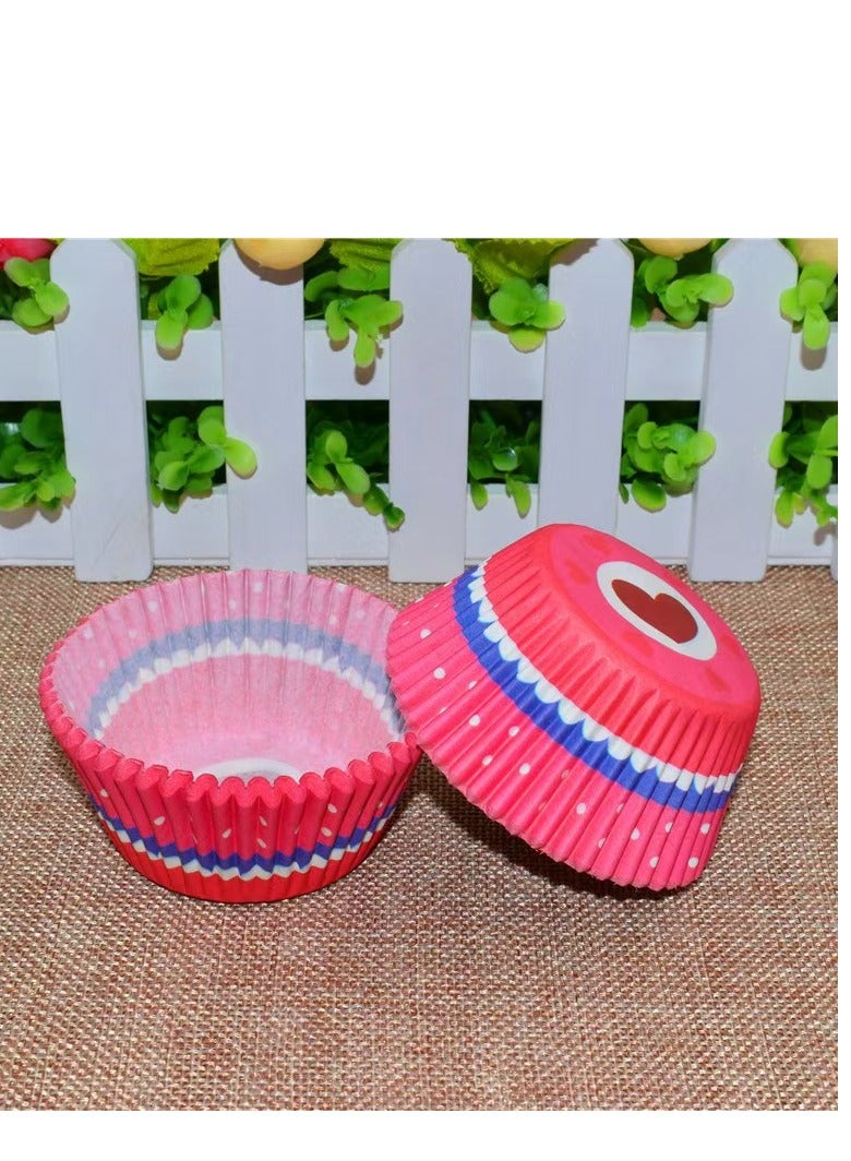 100Pcs/set  Cupcake Baking Paper Cases Cake Box,Disposable Muffins Baking Cupcake Mould 6.8x5x3cm - Red Heart - Image 1