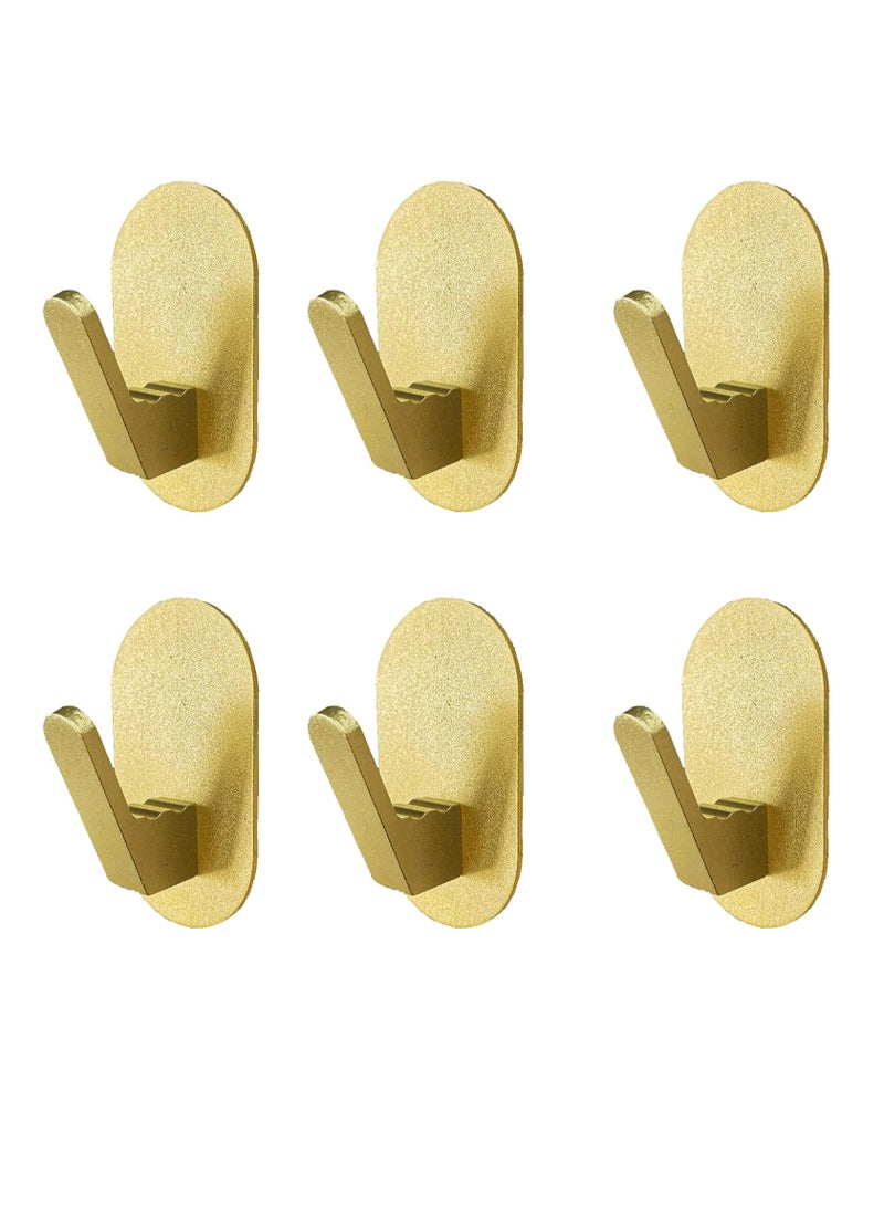 Adhesive Towel Hooks 6 Pack for Hanging Heavy Duty Wall Hooks Stick on Bathroom Kitchen and Glass Door and Tile and Mirror No Tools Gold Robe Holder - Image 1