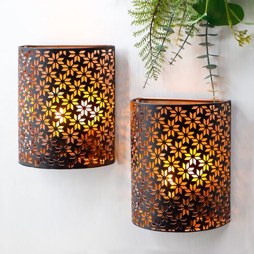 JHY DESIGN Set of 2 Battery Powered Lamp 8H Vintage Wall Mount Lamp Metal Wall Sconce Lighting with LED Edison Style Bulb and 6Hours Timer Wall Decor for Bedroom Living Room Hallway - Image 1