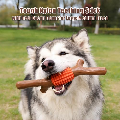 SCHITEC Dog Chew Toy for Aggressive Chewers Tough Big Nylon Rubber Teething Stick with Real Maple Wood Flavor for Large Medium Breed - Image 3