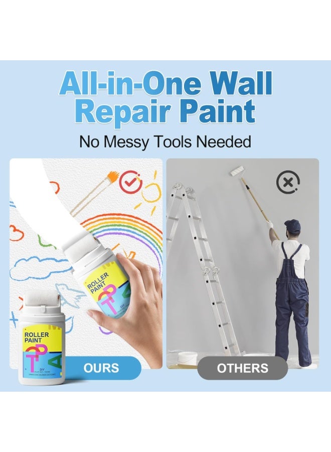 TP White Paint for Wall with Built-in Roller – Portable Wall Repair Paint for Quick Touch-Up & Cleaning – Water-Based, Low Odor, Ready-to-Use Small Roller for Stains, Cracks, Yellowing - Image 3
