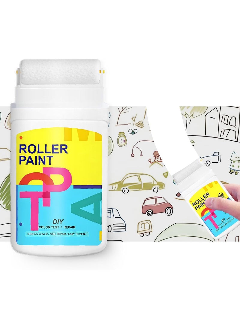 TP White Paint for Wall with Built-in Roller – Portable Wall Repair Paint for Quick Touch-Up & Cleaning – Water-Based, Low Odor, Ready-to-Use Small Roller for Stains, Cracks, Yellowing - Image 1