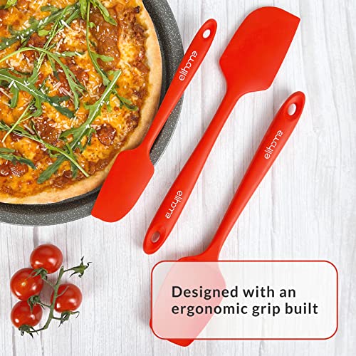 Elihome Chef Series 3 Piece Silicone Spatula Set - 600°F Heat Resistant Non Stick Rubber Kitchen Scraper Spatulas for Cooking, Baking, and Mixing – BPA Free and LFGB Certified Silicone (Red) - Image 3