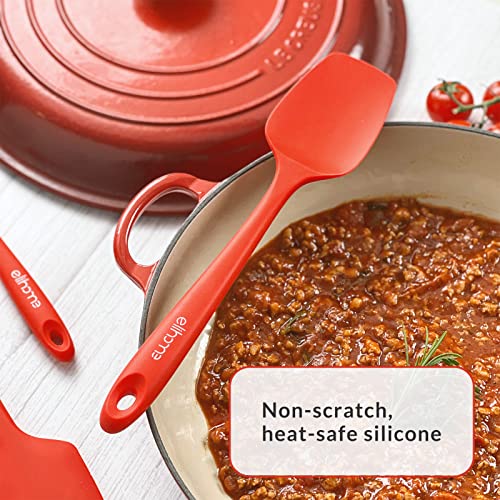 Elihome Chef Series 3 Piece Silicone Spatula Set - 600°F Heat Resistant Non Stick Rubber Kitchen Scraper Spatulas for Cooking, Baking, and Mixing – BPA Free and LFGB Certified Silicone (Red) - Image 2