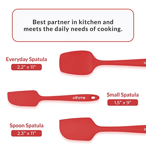 Elihome Chef Series 3 Piece Silicone Spatula Set - 600°F Heat Resistant Non Stick Rubber Kitchen Scraper Spatulas for Cooking, Baking, and Mixing – BPA Free and LFGB Certified Silicone (Red) - Image 4