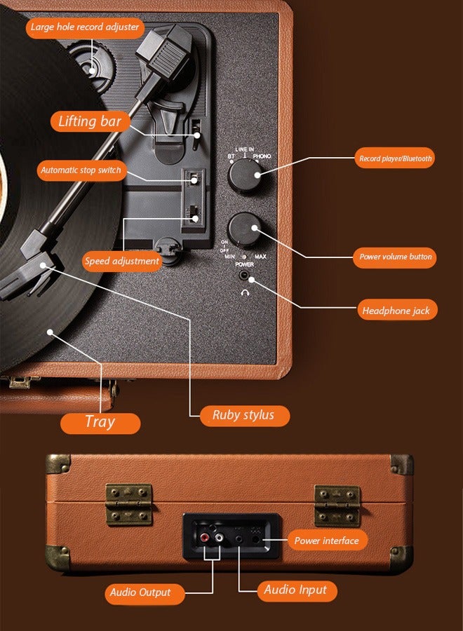 Vinyl Record Player Turntable Suitcase with Multi-Function Bluetooth FM Radio 3 Speed Retro Portable Suitcase Record Player with Speakers Upgraded Turntable Sound for Home - Image 2