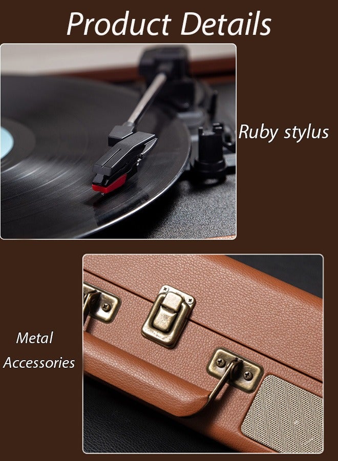 Vinyl Record Player Turntable Suitcase with Multi-Function Bluetooth FM Radio 3 Speed Retro Portable Suitcase Record Player with Speakers Upgraded Turntable Sound for Home - Image 3