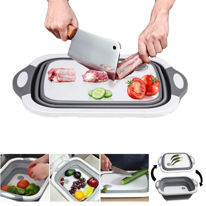 Plenteous Collapsible MultiFunction Kitchen Cutting Board Dish Tub Storage Basket with Folding Cutting Board Dish Sink Tub Vegetable Basket - Image 3