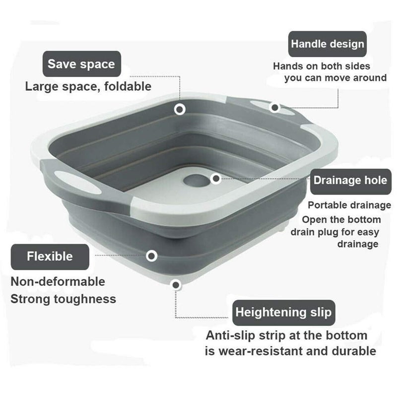 Plenteous Collapsible MultiFunction Kitchen Cutting Board Dish Tub Storage Basket with Folding Cutting Board Dish Sink Tub Vegetable Basket - Image 2