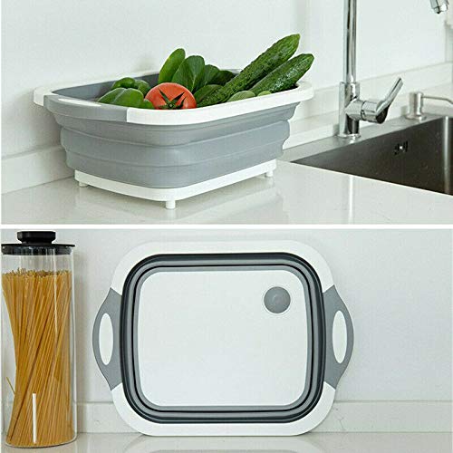 Plenteous Collapsible MultiFunction Kitchen Cutting Board Dish Tub Storage Basket with Folding Cutting Board Dish Sink Tub Vegetable Basket - Image 1